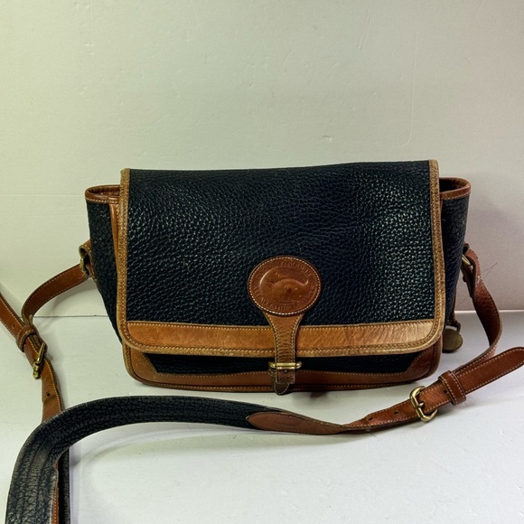 Dooney & Bourke Black Leather Buckle Crossbody Bag - Vintage Purse Made in USA